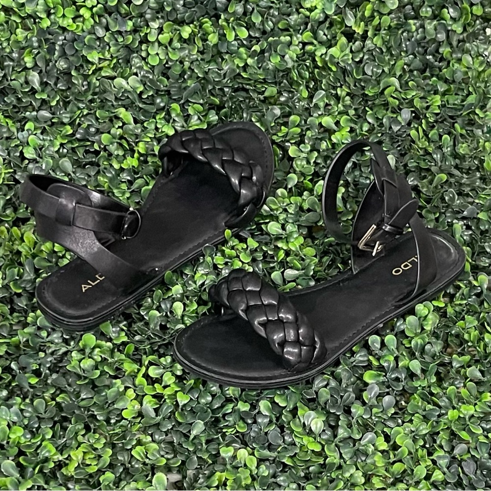 Aldo Black Onerran Pleated Flat Sandal